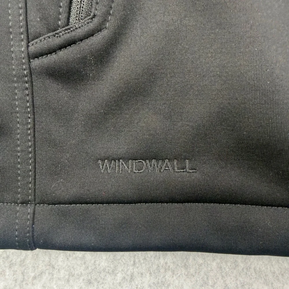 The North Face Vest Mens Medium Black Windwall Full Zip Belle‎ Glos Wine Logo